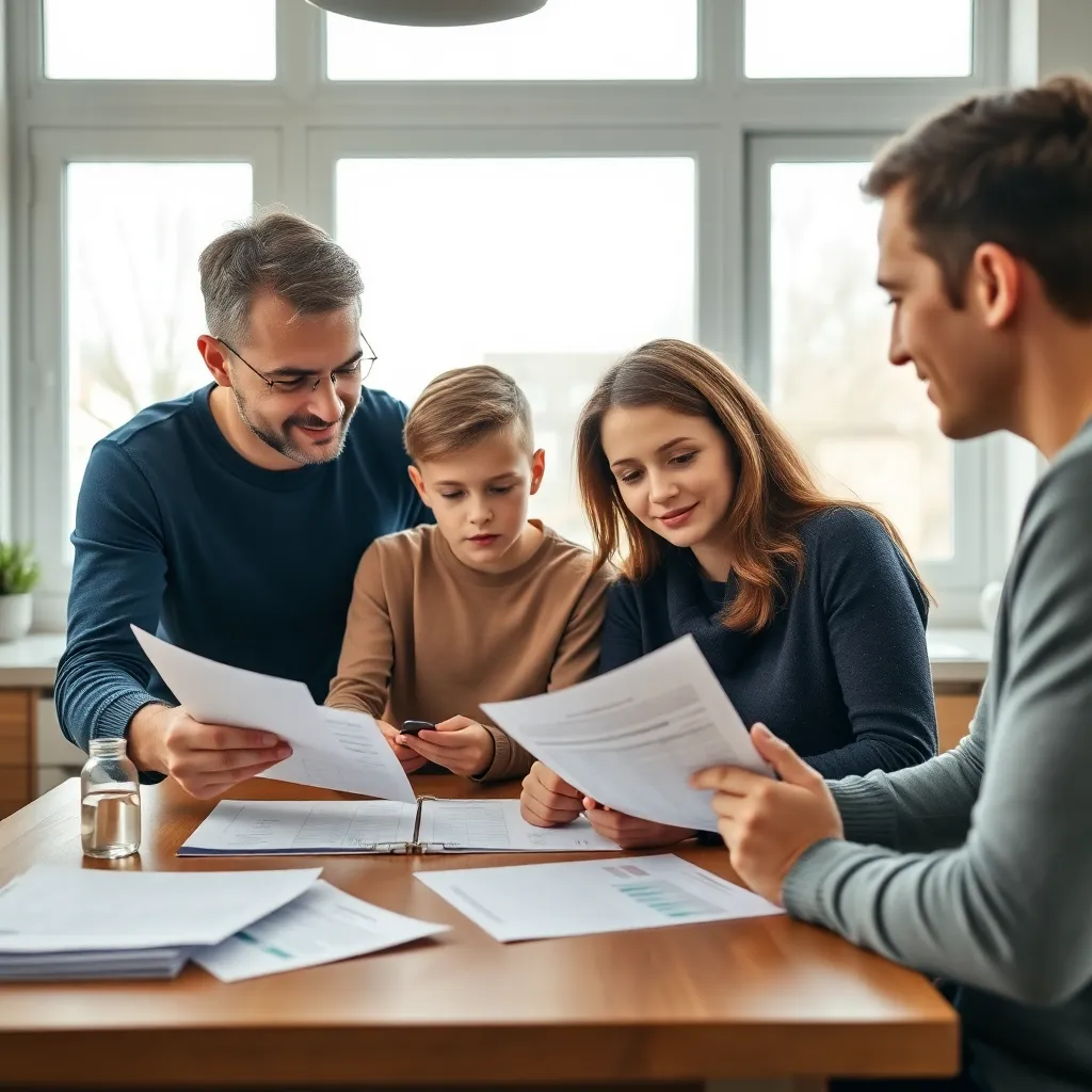 Nederlands gezin bespreekt financiën aan keukentafel